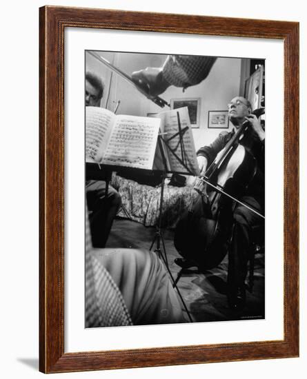 Alexander Schneider and Pablo Casals Playing at an Informal Recital at Casals' Home in Prades-Gjon Mili-Framed Premium Photographic Print