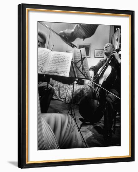 Alexander Schneider and Pablo Casals Playing at an Informal Recital at Casals' Home in Prades-Gjon Mili-Framed Premium Photographic Print