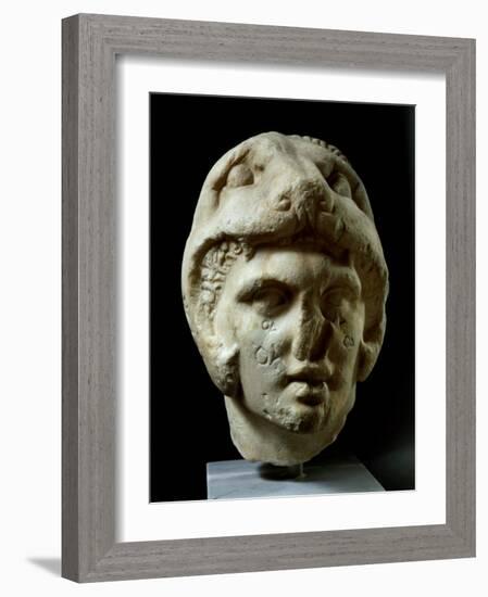 Alexander the Great 356-323 BC, Pentelic Marble Head Wearing Lion Head Helmet-null-Framed Photographic Print