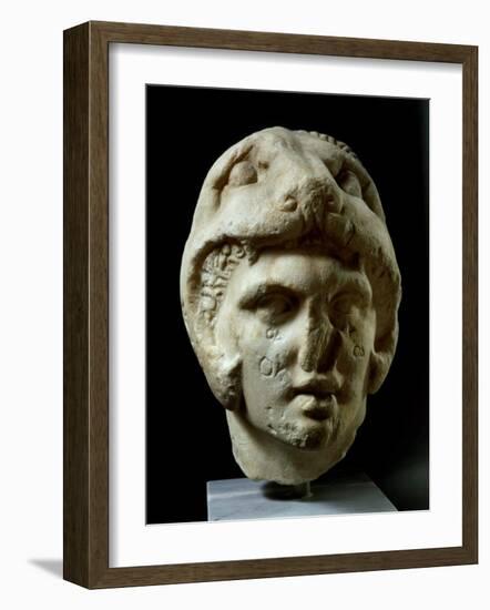 Alexander the Great 356-323 BC, Pentelic Marble Head Wearing Lion Head Helmet-null-Framed Photographic Print