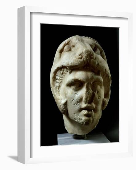 Alexander the Great 356-323 BC, Pentelic Marble Head Wearing Lion Head Helmet-null-Framed Photographic Print