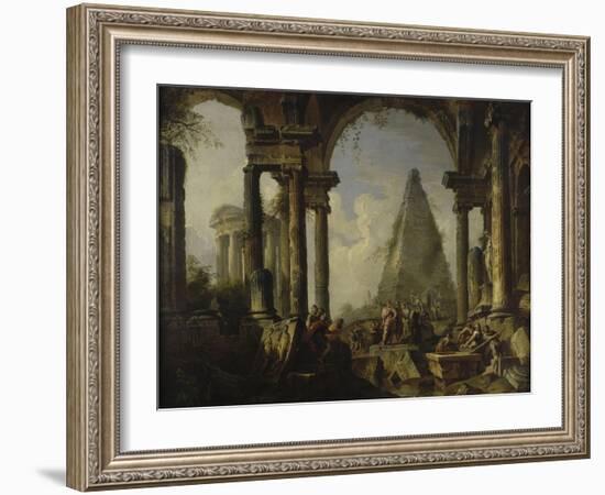 Alexandre le Grand devant le tombeau d'Achille-Giovanni Paolo Pannini-Framed Giclee Print