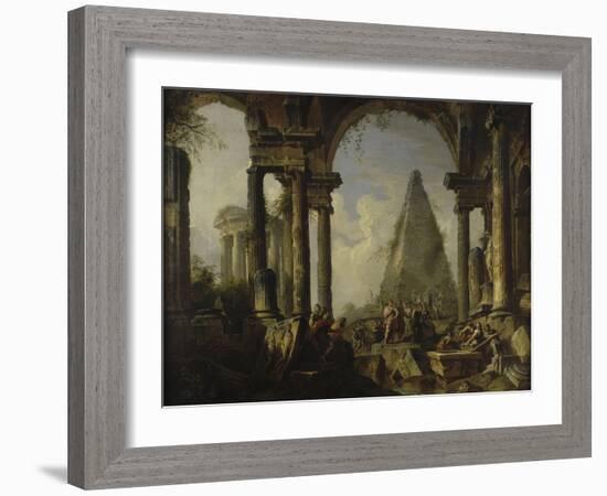 Alexandre le Grand devant le tombeau d'Achille-Giovanni Paolo Pannini-Framed Giclee Print