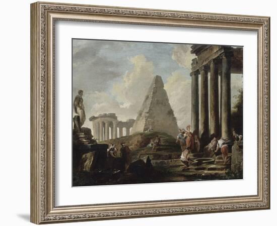 Alexandre le Grand devant le tombeau d'Achille-Hubert Robert-Framed Giclee Print