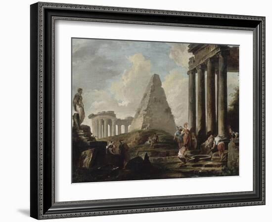 Alexandre le Grand devant le tombeau d'Achille-Hubert Robert-Framed Giclee Print