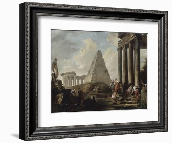 Alexandre le Grand devant le tombeau d'Achille-Hubert Robert-Framed Giclee Print