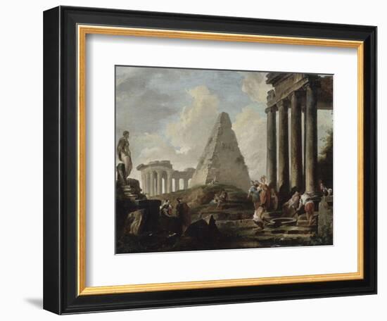 Alexandre le Grand devant le tombeau d'Achille-Hubert Robert-Framed Giclee Print