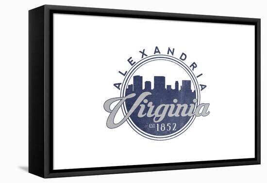 Alexandria, Virginia - Skyline Seal (Blue)-Lantern Press-Framed Stretched Canvas