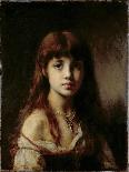 Portrait of a Woman Wearing a Pearl Necklace and Holding a Fan-Alexei Alexevich Harlamoff-Premium Giclee Print