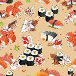 Beautiful Classic Japanese Seamless Pattern, Vector Illustration Sushi Texture-Alexey Vl B-Art Print
