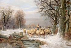 Shepherdess with Her Flock in a Winter Landscape-Alexis De Leeuw-Framed Giclee Print