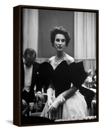 babe paley black and white ball dress Clad in Elegant Evening Gown While Attending Pres. Dwight Eisenhower's Inaugural Premium Photographic Print black gold brocade dress 44 Size:Custom Size(Leave a Note)
