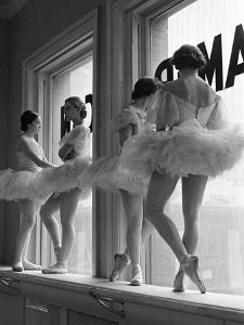 Ballerinas on Window Sill in Rehearsal Room at George Balanchine's School of American Ballet by Alfred Eisenstaedt