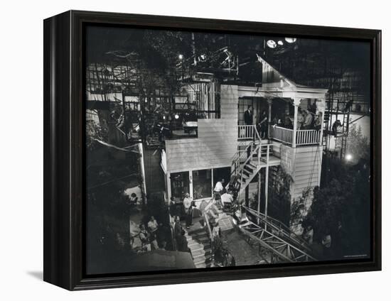 Alfred Hitchcock Directing Joseph Cotten and Teresa Wright in Shadow of a Doubt-Gjon Mili-Framed Premier Image Canvas