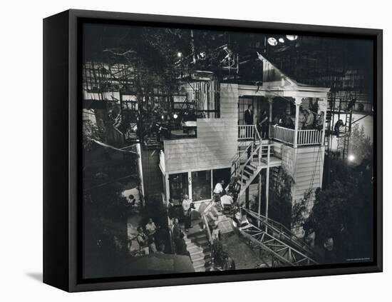 Alfred Hitchcock Directing Joseph Cotten and Teresa Wright in Shadow of a Doubt-Gjon Mili-Framed Premier Image Canvas