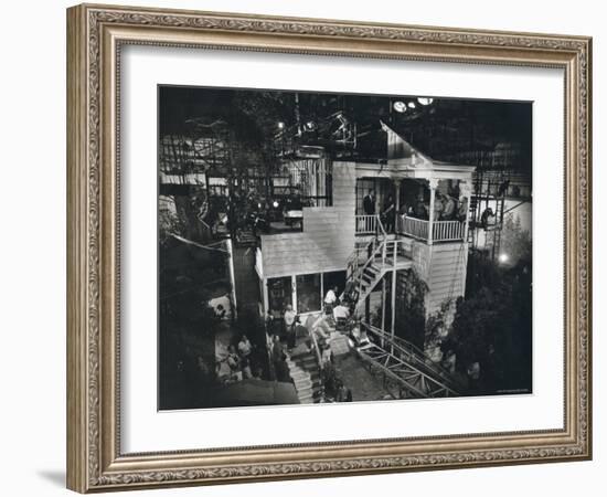 Alfred Hitchcock Directing Joseph Cotten and Teresa Wright in Shadow of a Doubt-Gjon Mili-Framed Premium Photographic Print