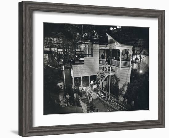 Alfred Hitchcock Directing Joseph Cotten and Teresa Wright in Shadow of a Doubt-Gjon Mili-Framed Premium Photographic Print