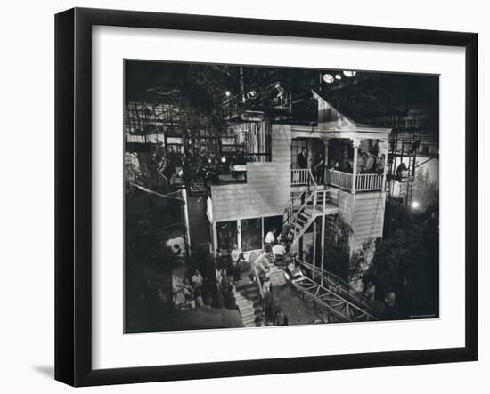 Alfred Hitchcock Directing Joseph Cotten and Teresa Wright in Shadow of a Doubt-Gjon Mili-Framed Premium Photographic Print