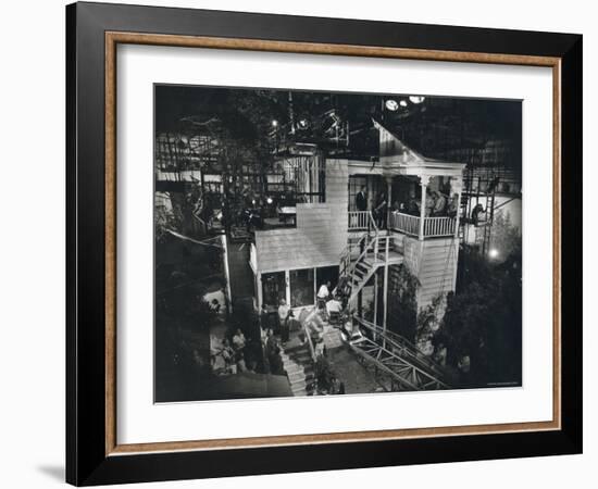 Alfred Hitchcock Directing Joseph Cotten and Teresa Wright in Shadow of a Doubt-Gjon Mili-Framed Premium Photographic Print