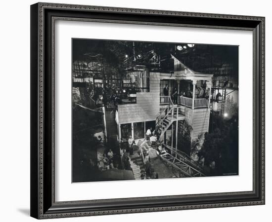 Alfred Hitchcock Directing Joseph Cotten and Teresa Wright in Shadow of a Doubt-Gjon Mili-Framed Premium Photographic Print