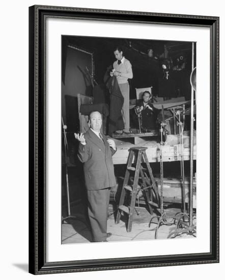 Alfred HitchcockOn Film Set During Shooting of "Lifeboat"-null-Framed Premium Photographic Print