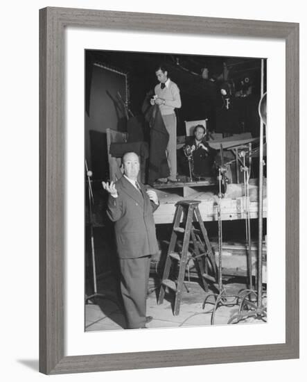 Alfred HitchcockOn Film Set During Shooting of "Lifeboat"-null-Framed Premium Photographic Print