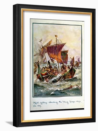 Alfred's Galleys Attacking the Viking Dragon Ships, 897 Ad-Henry Payne-Framed Giclee Print
