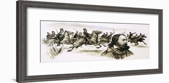 Alfred Tennyson with the Charge of the Light Brigade in the Background-null-Framed Giclee Print