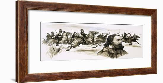Alfred Tennyson with the Charge of the Light Brigade in the Background-null-Framed Giclee Print
