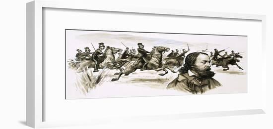 Alfred Tennyson with the Charge of the Light Brigade in the Background-null-Framed Giclee Print