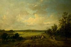 Wooded Country Landscape with Figures in a Cart, C.1855 (Oil on Canvas)-Alfred Vickers-Giclee Print