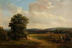 Wooded Country Landscape with Figures in a Cart, C.1855 (Oil on Canvas)-Alfred Vickers-Giclee Print