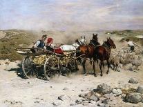 A Haycart, a Shepherd and His Flock on a Country Lane-Alfred von Kowalski-Wierusz-Premier Image Canvas