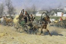 A Haycart, a Shepherd and His Flock on a Country Lane-Alfred von Kowalski-Wierusz-Framed Premier Image Canvas