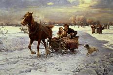 Polish Winter Landscape with Sleds-Alfred von Wierusz-Kowalski-Framed Premier Image Canvas