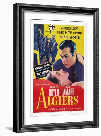 Algiers, from Left: Hedy Lamarr, Charles Boyer, 1938-null-Framed Premium Giclee Print