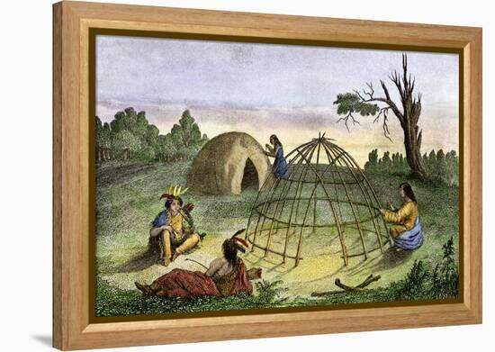 Algonquins Building a Wigwam-null-Framed Premier Image Canvas