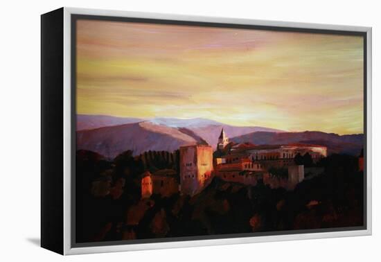 Alhambra Granada Spain with snow covered Mountains-Markus Bleichner-Framed Stretched Canvas