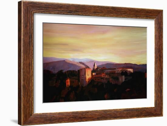 Alhambra Granada Spain with snow covered Mountains-Markus Bleichner-Framed Art Print