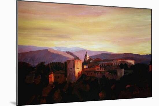 Alhambra Granada Spain with snow covered Mountains-Markus Bleichner-Mounted Art Print