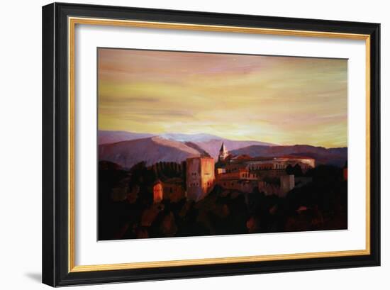 Alhambra Granada Spain with snow covered Mountains-Markus Bleichner-Framed Art Print