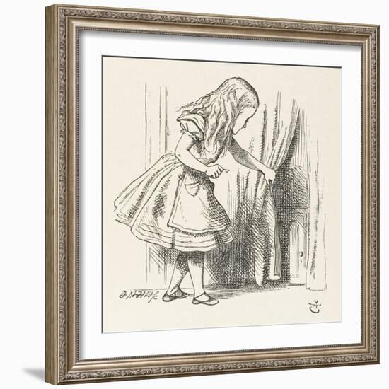 Alice Alice Draws Back the Curtain to Reveal a Little Door-John Tenniel-Framed Photographic Print