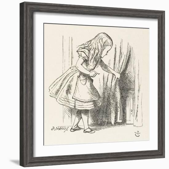 Alice Alice Draws Back the Curtain to Reveal a Little Door-John Tenniel-Framed Photographic Print