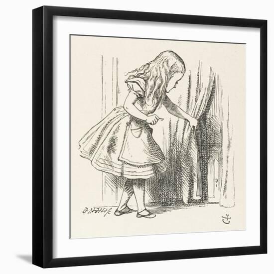 Alice Alice Draws Back the Curtain to Reveal a Little Door-John Tenniel-Framed Photographic Print