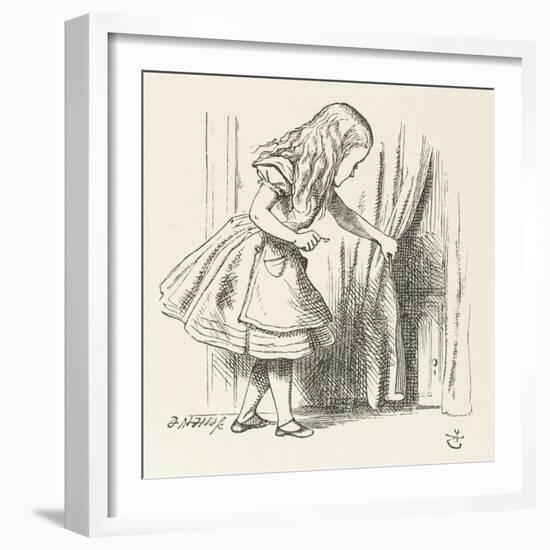 Alice Alice Draws Back the Curtain to Reveal a Little Door-John Tenniel-Framed Photographic Print