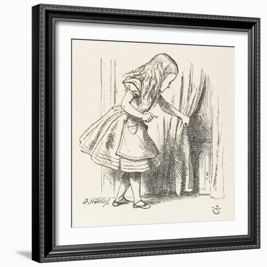 Alice Alice Draws Back the Curtain to Reveal a Little Door-John Tenniel-Framed Photographic Print