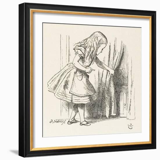 Alice Alice Draws Back the Curtain to Reveal a Little Door-John Tenniel-Framed Photographic Print