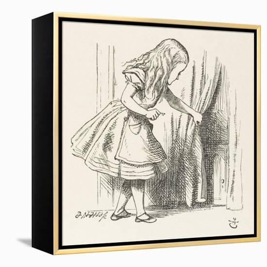Alice Alice Draws Back the Curtain to Reveal a Little Door-John Tenniel-Framed Premier Image Canvas