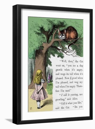 Alice and the Cat, Illustration by Sir John Tenniel for the First Edition of Alice in Wonderland By-John Tenniel-Framed Giclee Print