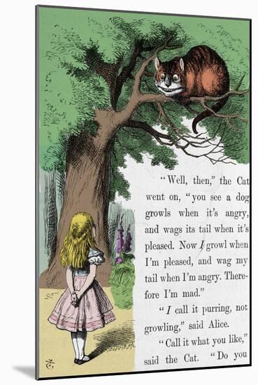 Alice and the Cat, Illustration by Sir John Tenniel for the First Edition of Alice in Wonderland By-John Tenniel-Mounted Giclee Print